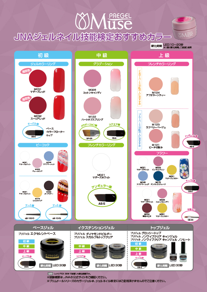 JNAジェルネイル技能検定試験・指定商品